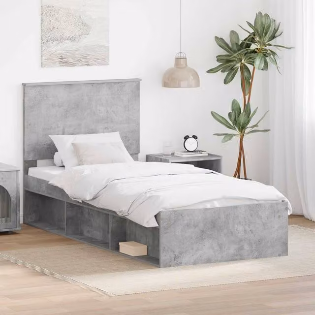 Berkfield Home Modern Bed Frame in Grey Solid Pine Wood and MDF, W: 75 cm, L: 190 cm – 1