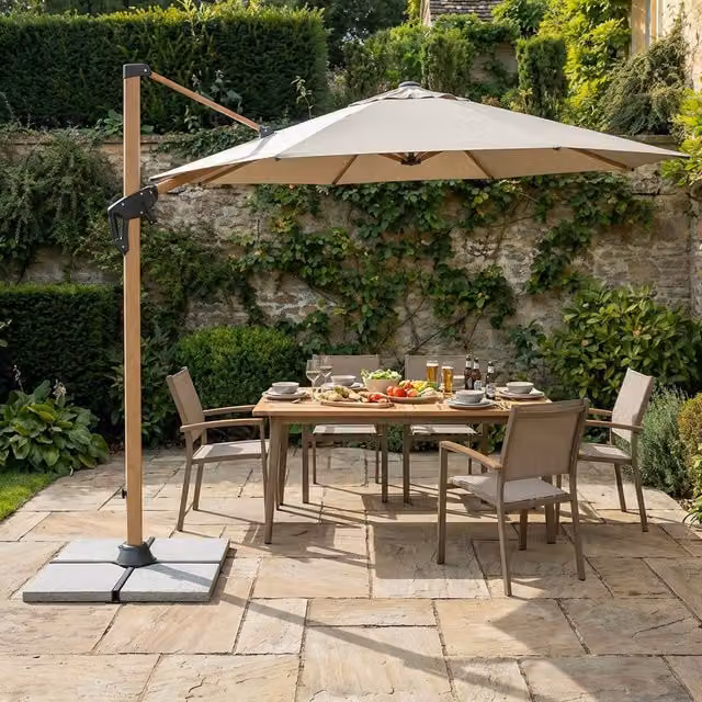 Malay Newmarket Parasol in Beige with Aluminium Frame and UPF 50 Protection