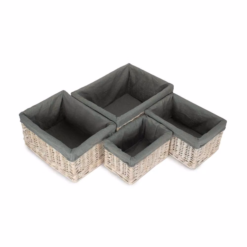 Red Hamper Set of 4 Open Weave Rattan and Fabric Storage Baskets in Red, White and Grey – 2