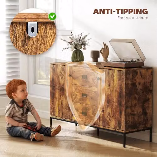 HOMCOM Rustic Brown Sideboard and Kitchen Cabinet, W: 120 cm, D: 39.5 cm, H: 77 cm – 6