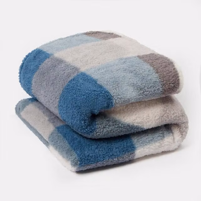 OHS Navy Blue Gingham Check Teddy Fleece Throw