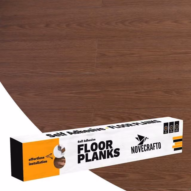 Novecrafto Self Adhesive Wood Look Vinyl Floor Planks, Pack of 10, Dark Brown, W: 91.4 cm, D: 15.2 cm