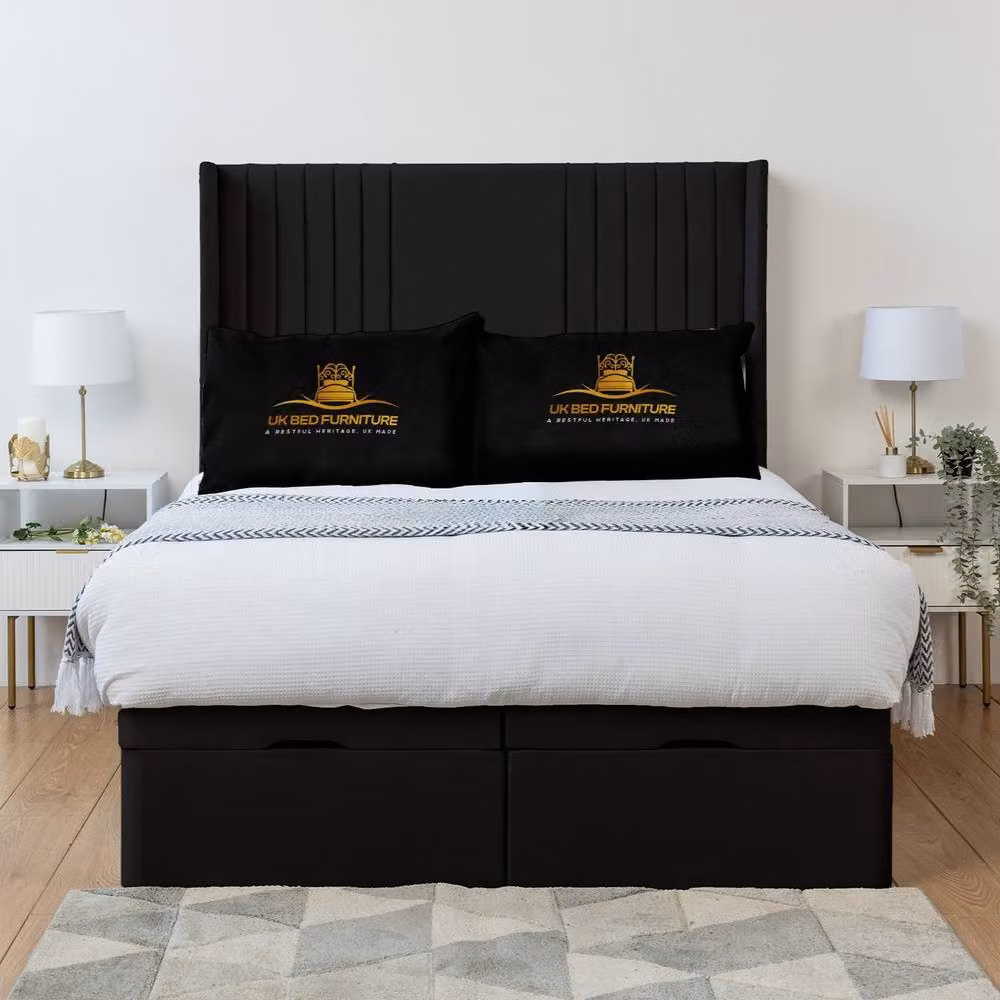 Luxor Living Luxor Wingback End Lift Divan Ottoman Bed with 54 Inch Headboard, Black, W/D/H: 200 x 200 cm – 2