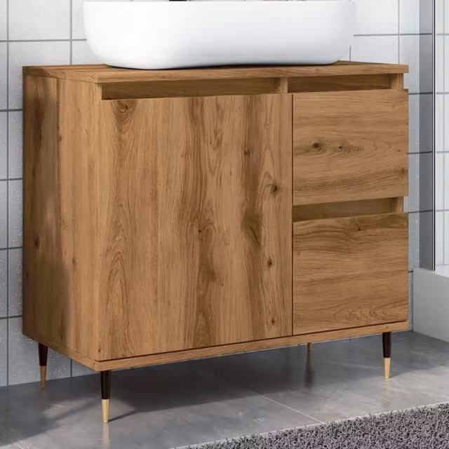 Berkfield Home Artisan Oak Bathroom Cabinet in Brown, W: 65 cm, D: 33 cm, H: 60 cm