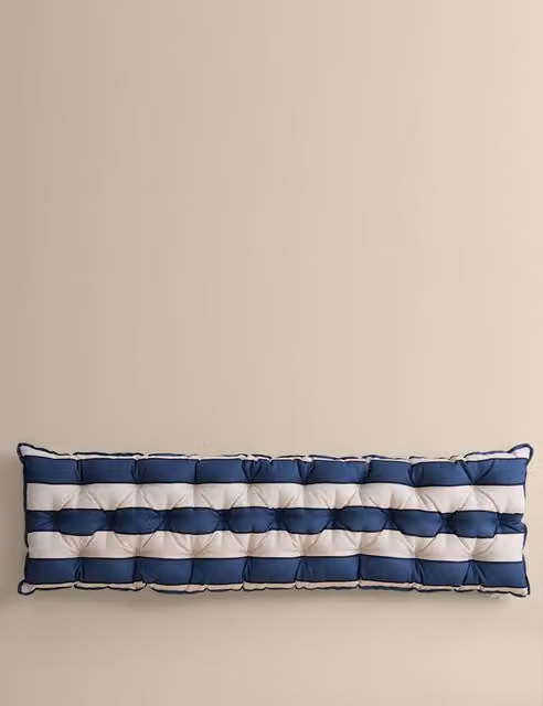 M&S Maritime Blue Striped Outdoor Bench Pad in Water-Repellent Polyester