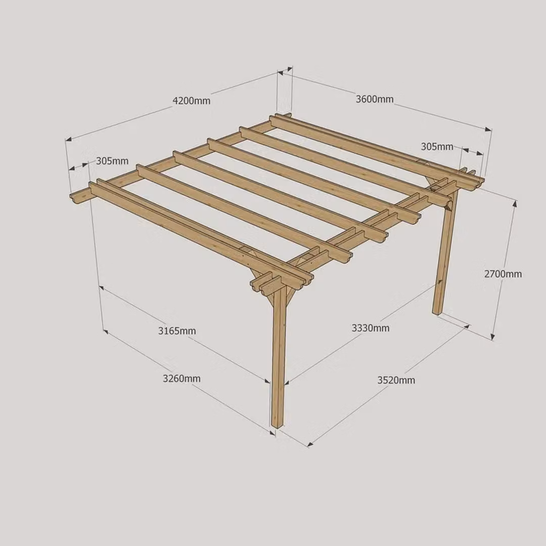 Rutland County Garden Furniture Ltd Wall Mounted Double Garden Pergola in Brown and Light Green, W: 420 cm, D: 360 cm, H: 270 cm – 2