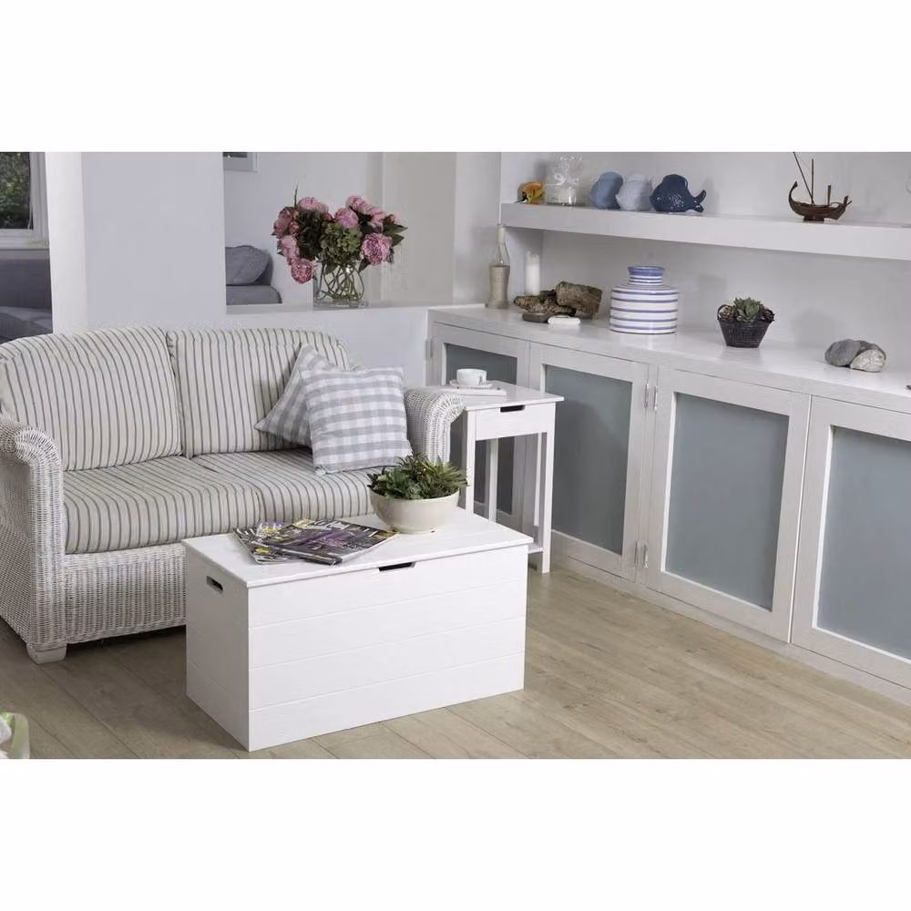 KORVIXA White Wooden Storage Ottoman Chest with Soft Close Lid, W/D/H: 100 x 100 x 100 cm – 2