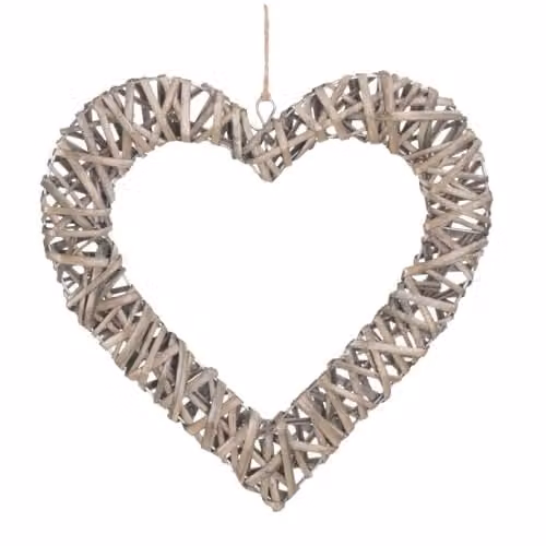 Red Hamper H149S Small Antique Wicker Hanging Heart in Red, Grey and Brown