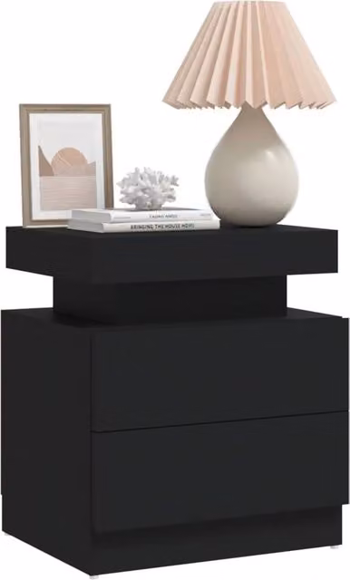 Berkfield Home Modern Black Bedside Cabinet W/D/H: 45 x 35 x 52 cm