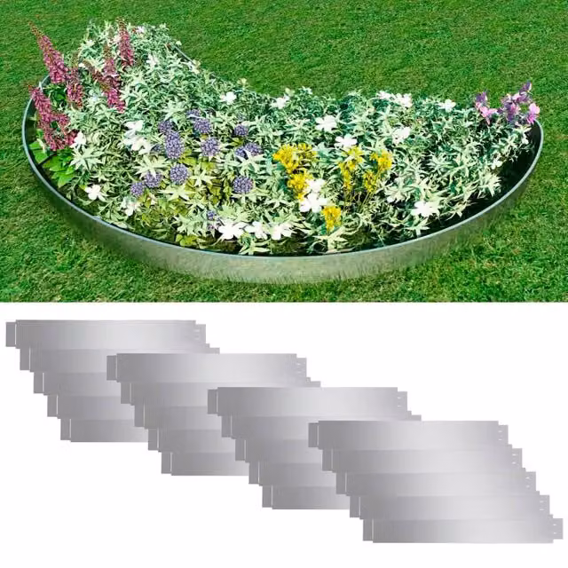 Berkfield Home Set of 20 Flexible Galvanised Steel Lawn Fence Panels, Silver, H x W: 100 x 14 cm