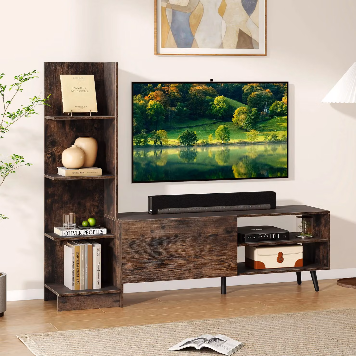 Costway Modern Brown TV Stand and Entertainment Center for TVs up to 50 Inches – 3