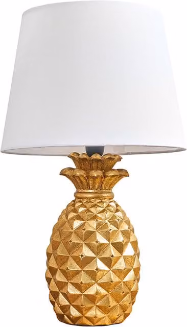 ValueLights Pineapple Quirky Table Lamp in Gold/Brass with Fabric Shade