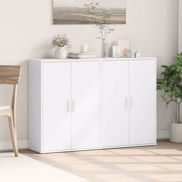 Berkfield Home Set of 2 White Matt Engineered Wood Sideboards, W/D/H: 60 x 31 x 84 cm