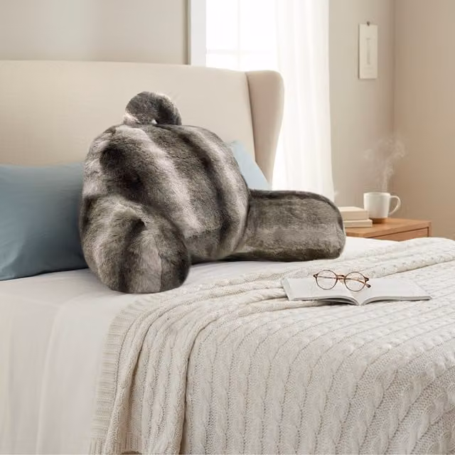 Sweet Dreams Luxury Supersoft Faux Fur Contoured Back Support Wedge Cushion in Beige, Brown and Grey