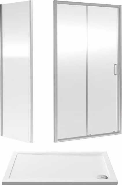 Balterley Ruwa Silver Sliding Corner Shower Suite with 6mm Glass Tray, W: 120 cm, D: 76 cm, H: 190 cm