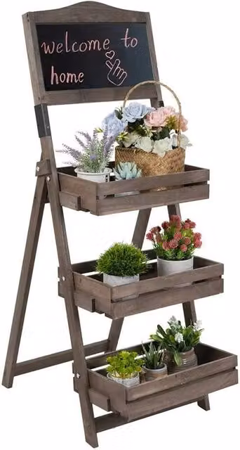 FLAVORA Rustic Brown Wooden Freestanding Rectangular Chalkboard Pavement Sign for Garden and Weddings