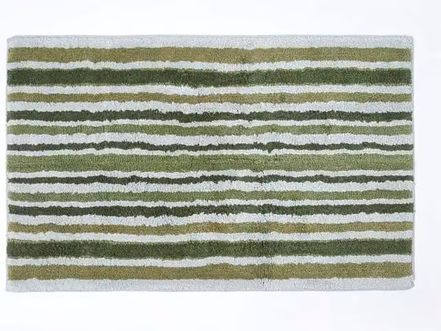 Homescapes Devon Green and White Striped Cotton Bath Mat with Non-Slip Backing, W: 50 cm, D: 80 cm