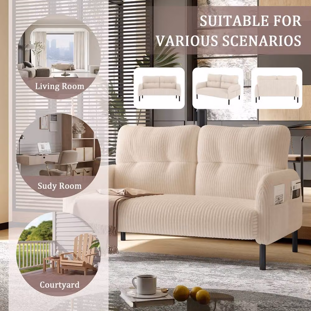 Direct Wicker Corduroy Two-Seater Sofa in Beige Velvet Fabric – 5