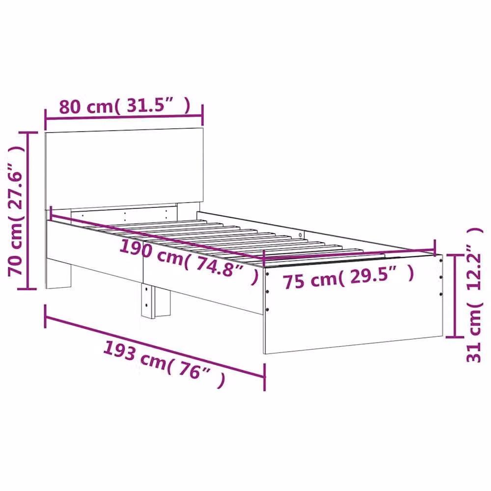 Berkfield Home Small Single Bed Frame with Headboard and Lift Up Base, Black, W: 75 cm, L: 190 cm – 7