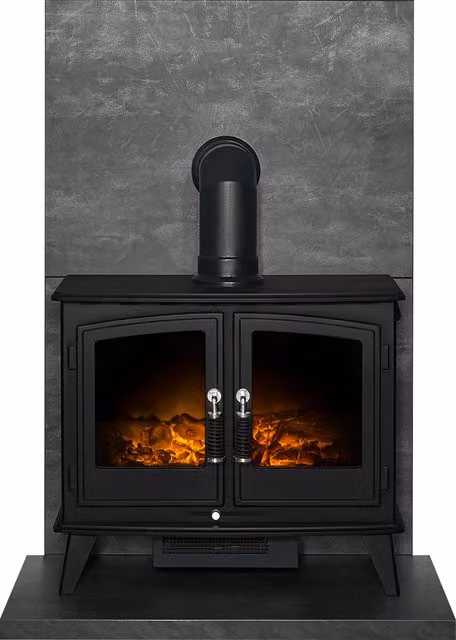 Acantha Black Electric Wall Mounted Rectangular Metal Fireplace – 1