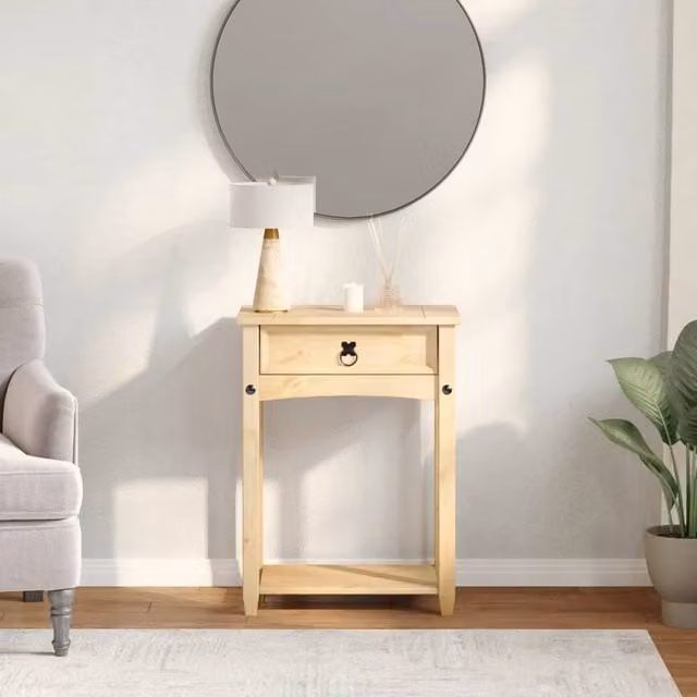 Berkfield Home Corona Beautiful Console Table in Light Tan Solid Pine Wood, W/D/H: 55 x 35 x 73 cm
