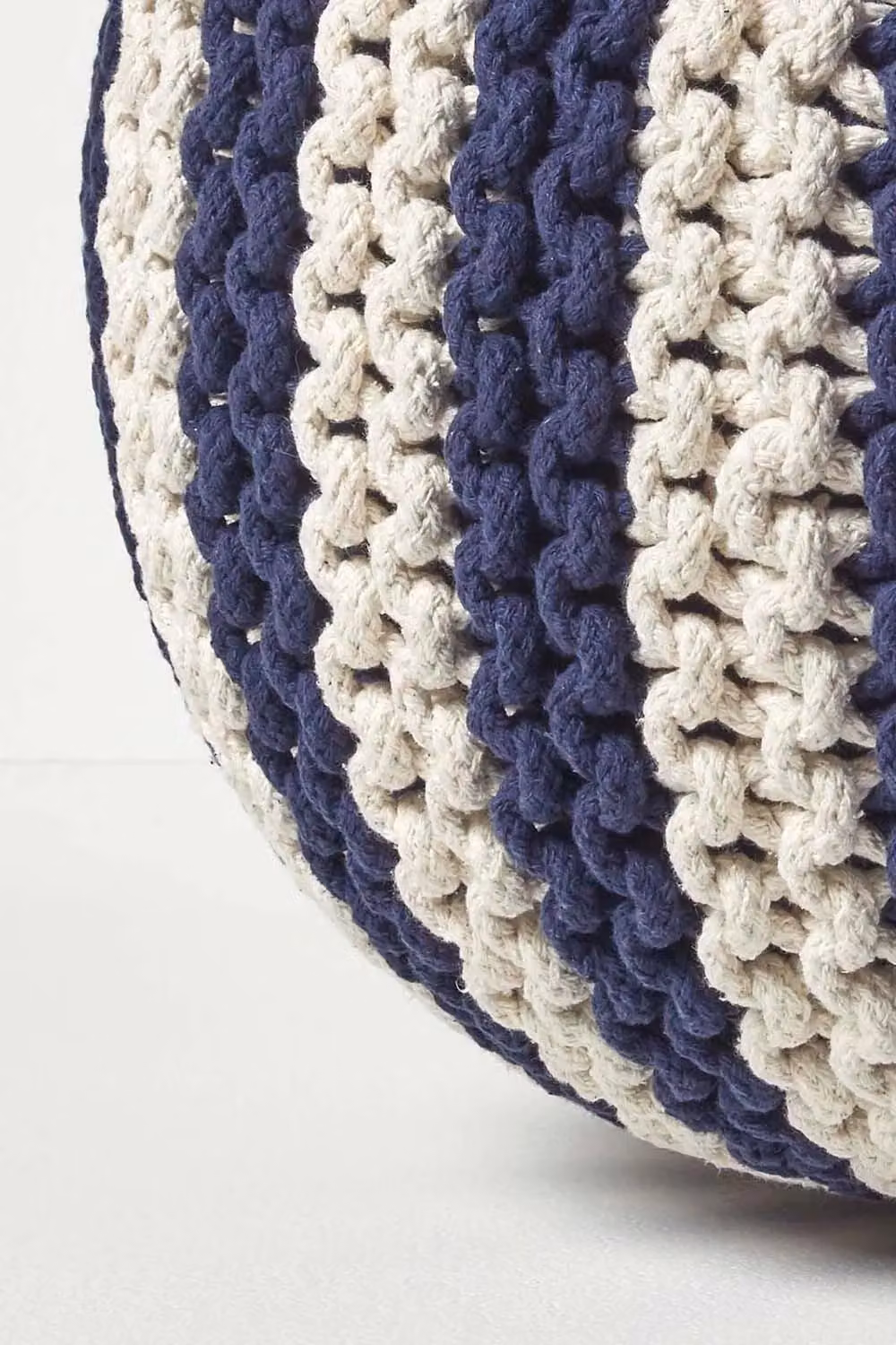 Homescapes Striped Knitted Cotton Pouffe Footstool in Blue, W/D/H: 35 x 40 x 35 cm – 3