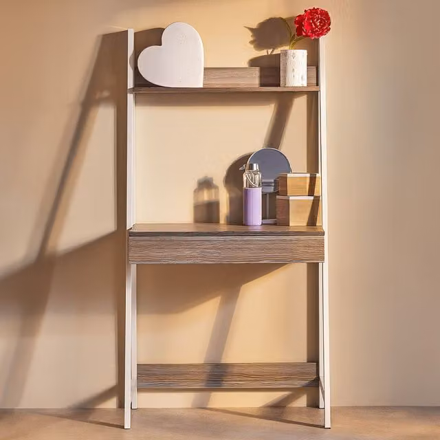 Orsina Light Oak Effect Writing Desk with White Powder-Coated Metal Frame in Grey and White – 2