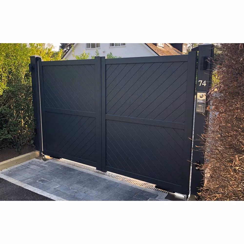 Ready Made Double Swing Gate with Diagonal Solid Infill and Flat Top in Black, W: 325 cm, H: 180 cm – 2