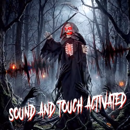 HOMCOM Life Size Animated Grim Reaper Halloween Decoration in Black and Red, Height: 170 cm – 5