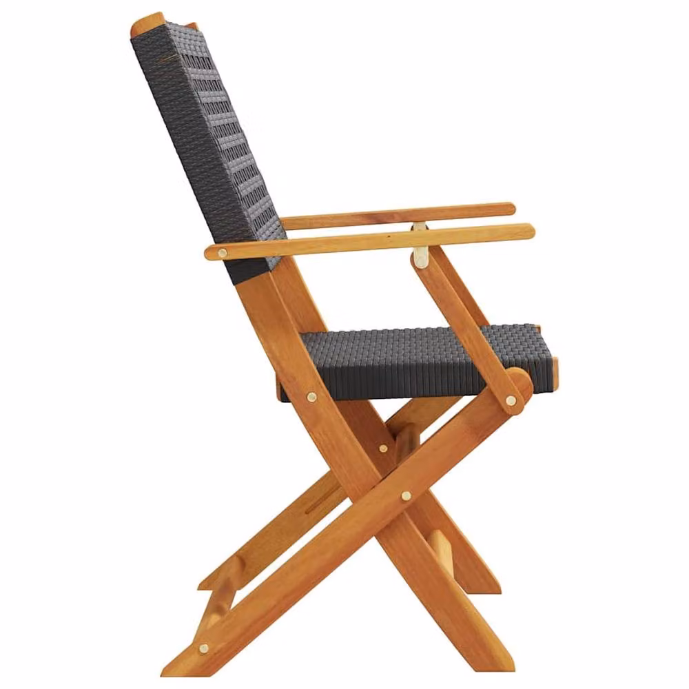 Berkfield Home Beautiful Set of 6 Black Poly Rattan and Oiled Acacia Wood Folding Garden Chairs – 4