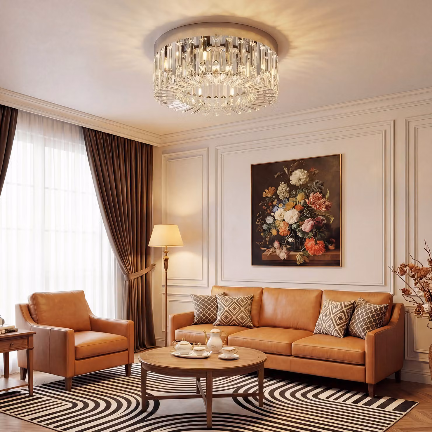 HOMCOM Silver Crystal Ceiling Chandelier with 160 Glass Pendants and 6-Light Design – 2