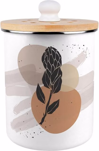 Purely Home Proteas Flowers Food Waste Caddy, 2L Metal Kitchen Compost Bin with Flip Lid, Brown