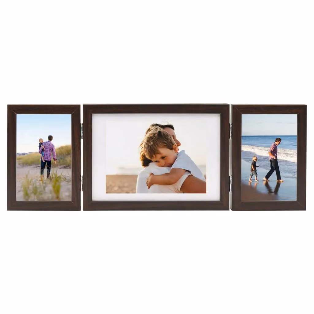 Berkfield Home Trifold Photo Frame Collage in Dark Brown, W: 22 cm, H: 15 cm – 2