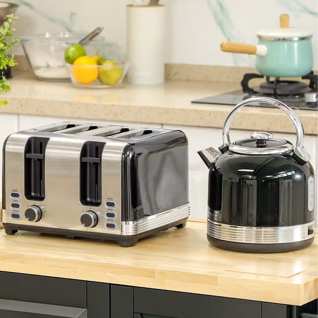 HOMCOM Fast Boil Kettle and Toaster Set, Black