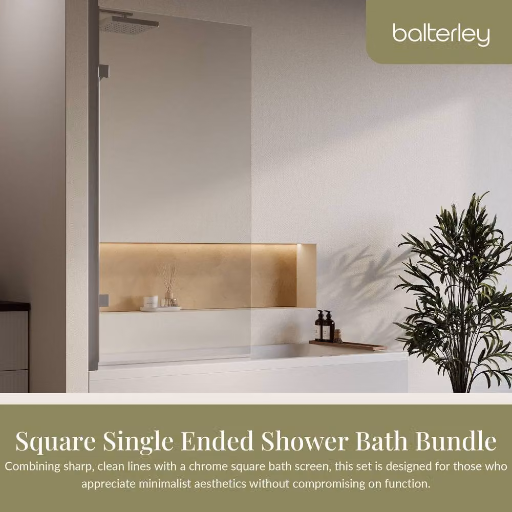 Balterley Square Single Ended Rectangular Bath with Panel and Chrome Hinged Screen, White, W/D/H: 170 x 75 x 51 cm – 2