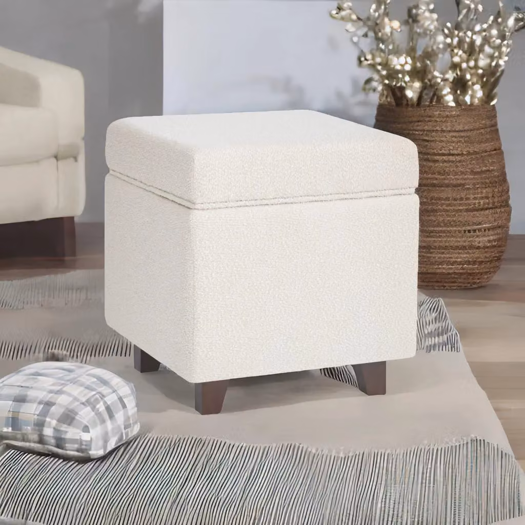 Luxor Living Boucle Fabric Ottoman Footstool with Storage in Beige/White – 2