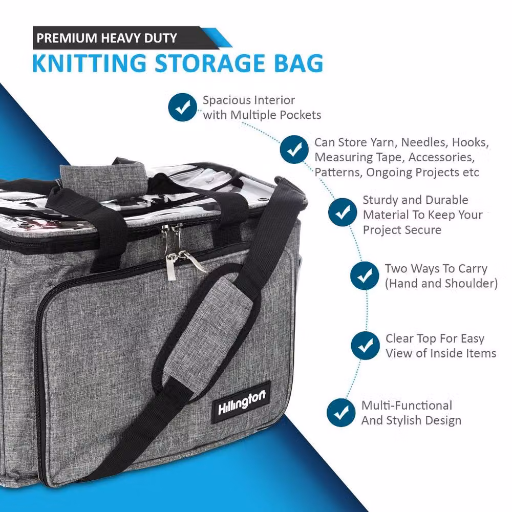 Hillington Knitting Storage Bag in Grey with Handles – 2