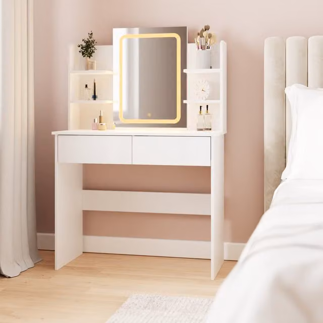 GFW Sadie LED Mirror Dressing Table in White