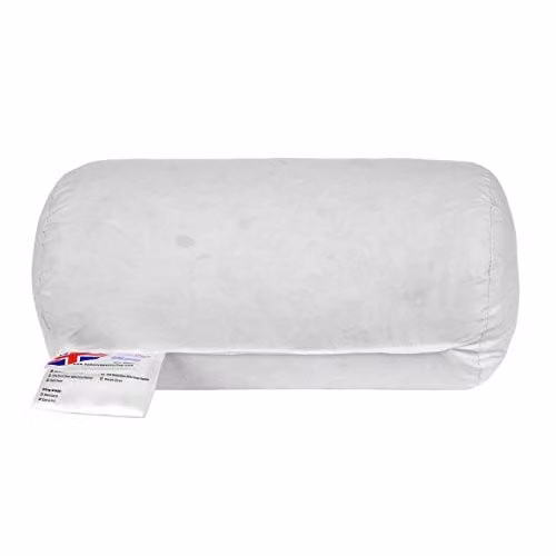 Homescapes White Duck Feather and Down Bolster Cushion Insert with Cotton Cover W/D/H: 30 x 18 x 18 cm