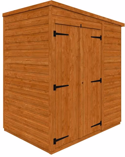 Buttercup Farm 4x6 Flex Pent Double Door Windowless 12mm Wood Garden Shed in Burnt Orange, L123.8 x W175 x H203 cm – 1