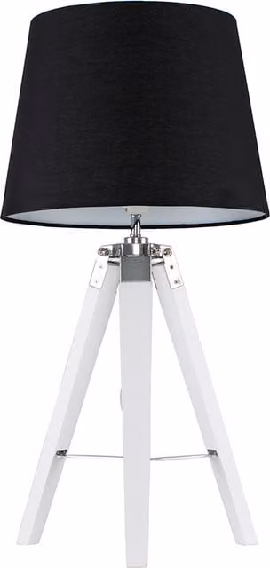 Clipper Tripod Table Lamp with White Wood Base and Black Fabric Cylinder Shade
