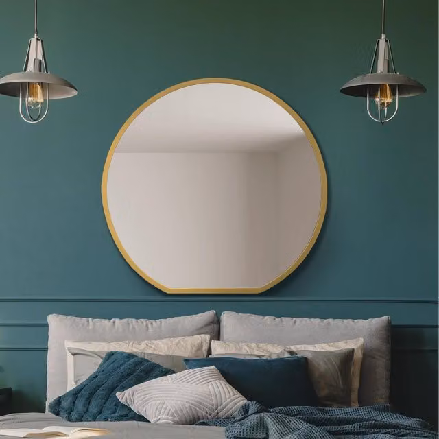 MirrorOutlet Modern Round Gold Wall Mirror, Diameter: 80 cm