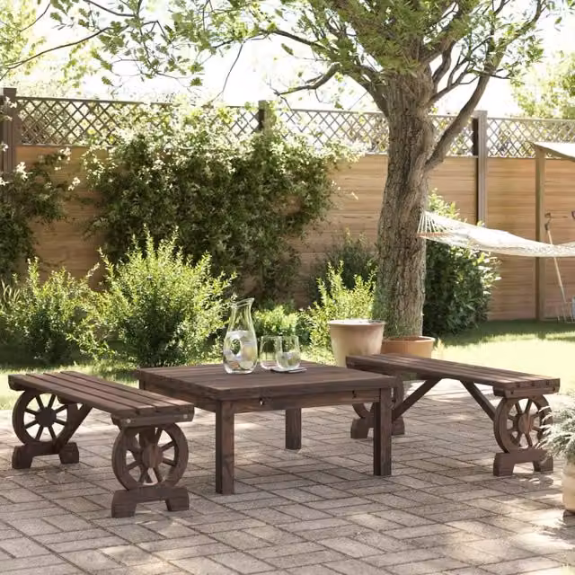 Berkfield Home Set of 2 Rustic Brown Solid Fir Wood Garden Benches – 1