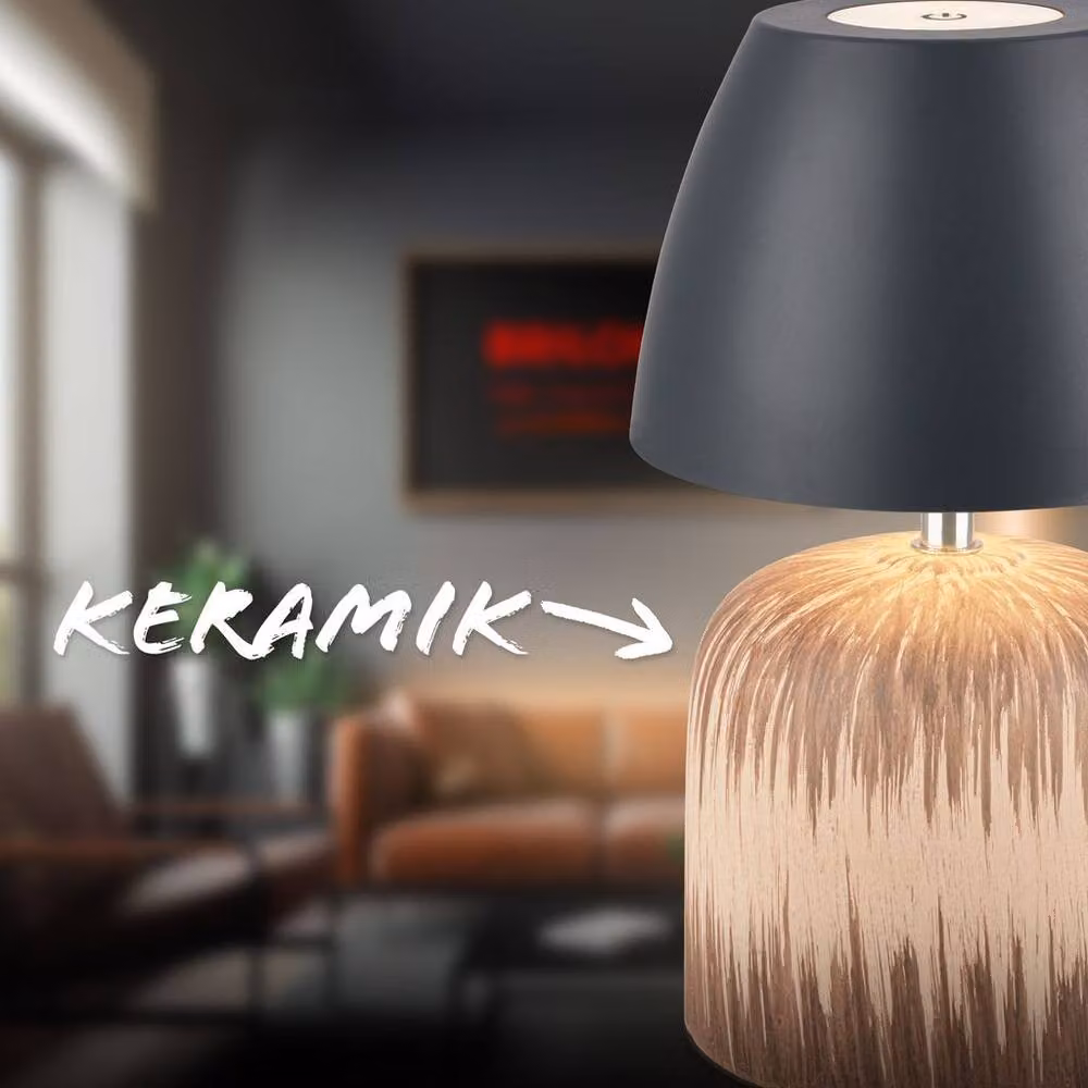 Briloner Rechargeable LED Table Lamp with Touch Dimming, Ceramic and Wood Base, IP44 Outdoor Rated, Anthracite-Wood, W/D/H: 13.5 x 13.5 x 22 cm – 5
