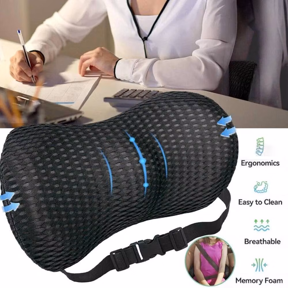 VOGREX Memory Foam Car Lumbar Support Cushion in Black – 2