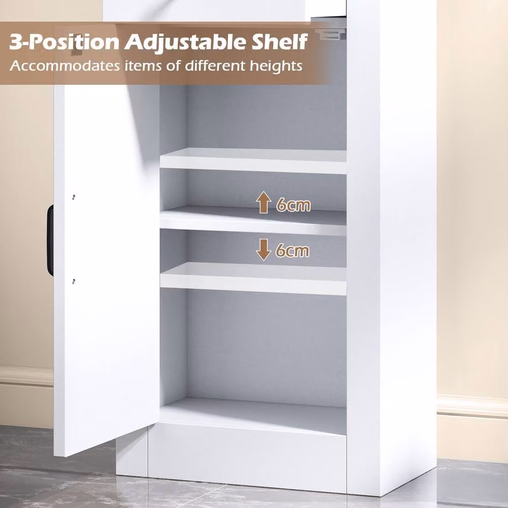Gymax Slim White Tall Bathroom Storage Cabinet with Hinged Doors and Internal Shelves, Height: 173 cm – 2