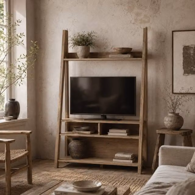 Wyld Haus Athy Small Brown Oak Ladder TV Unit W/D/H: 105.0 x 38.6 x 175.4 cm