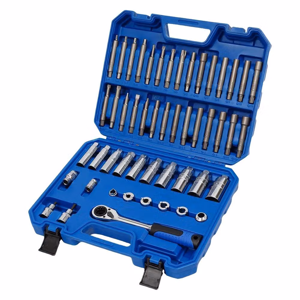 Havendro 50-Piece Chrome Vanadium Socket Wrench Set and Shock Strut Nut Removal Tool in Silver and Blue – 2