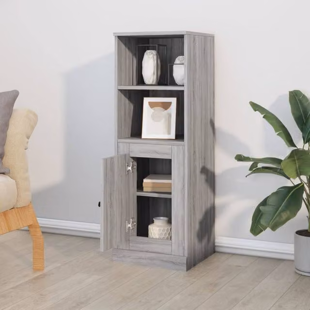 Berkfield Home Grey Sonoma Highboard with Hinged Doors and Internal Shelves, W/D/H: 36 x 35.5 x 103.5 cm