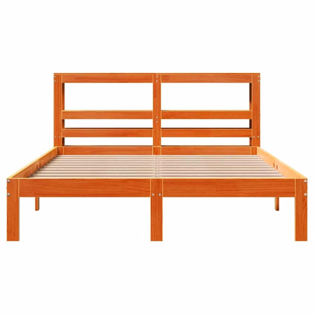 Berkfield Home Double Bed Frame in Waxed Brown Solid Pine Wood, W/D/H: 135 x 190 x 30 cm – 2